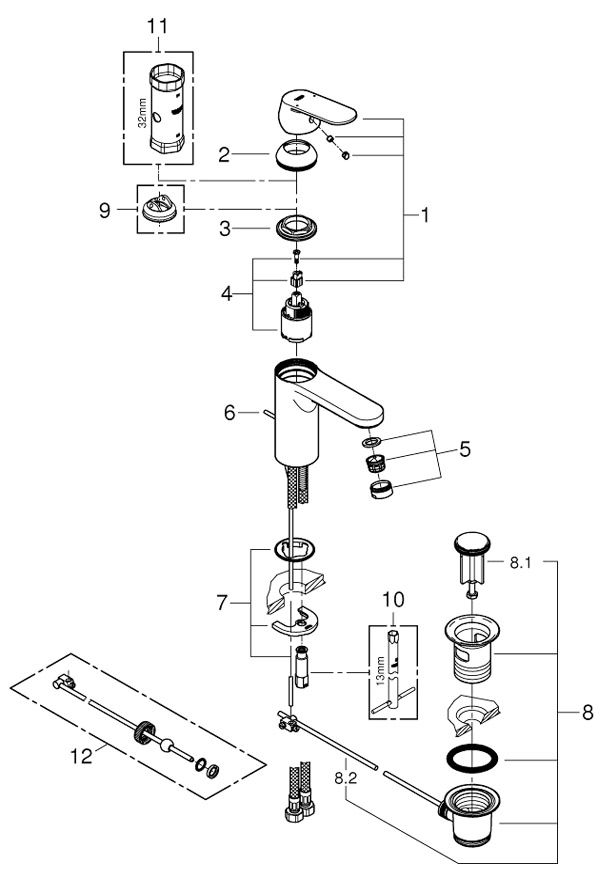 Grohe Eurosmart Cosmopolitan Basin Mixer M-Size 23325000 Spare Parts